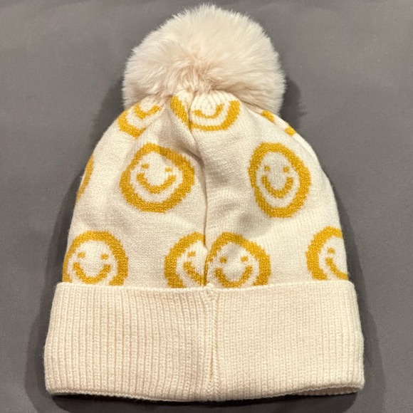 Cozy Glam Ivory Or Black Smiley Face Beanie w/Pom Pom NWT main image 13